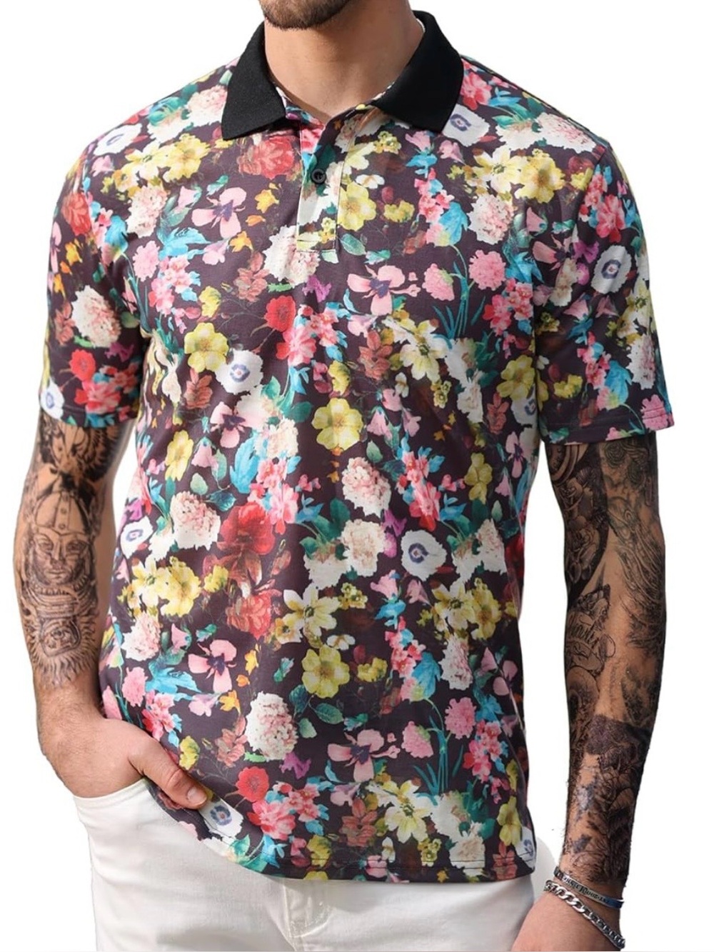 PJ Paul Jones Men's Floral Print Casual Polo Shirt Size XL